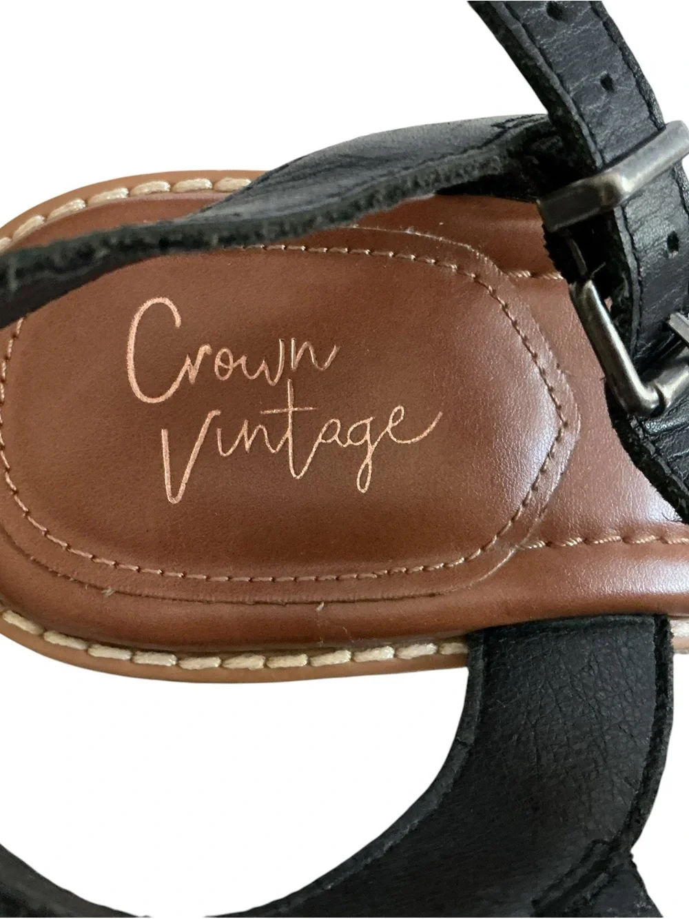 Crown Vintage Hendra Espadrille Wedge Sandals Black Leather Strappy Size 8.5 M